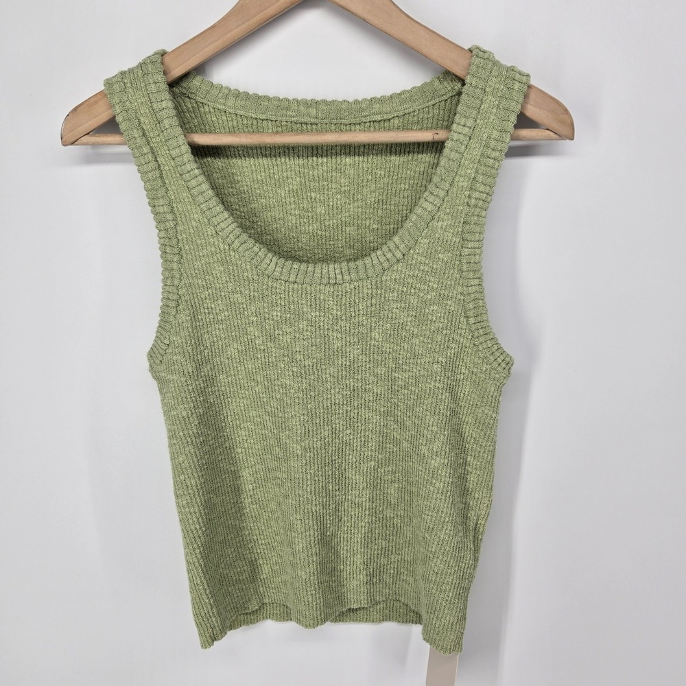 MUSERA‎ Knit Tank Top Women S Green Ribbed Scoop Neck Sweater Vest Sleeveless